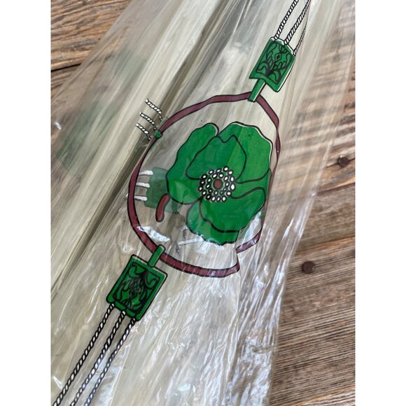 Vintage 1960s Clear Vinyl Bubble Umbrella Green Flowers & Handle - Picture 9 of 16